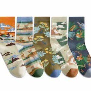 Nature Pattern Cotton Socks 5 Pair Med